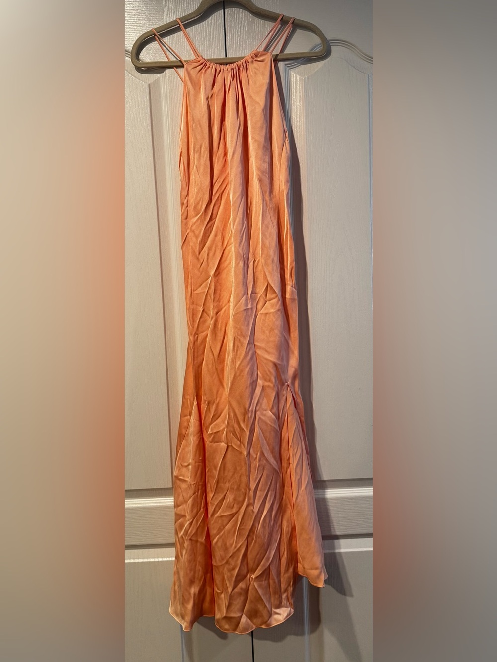 Reiss Satin Peach Backless Maxi Dress with Side Slit - Size 10 NWT - Picture 4 of 7